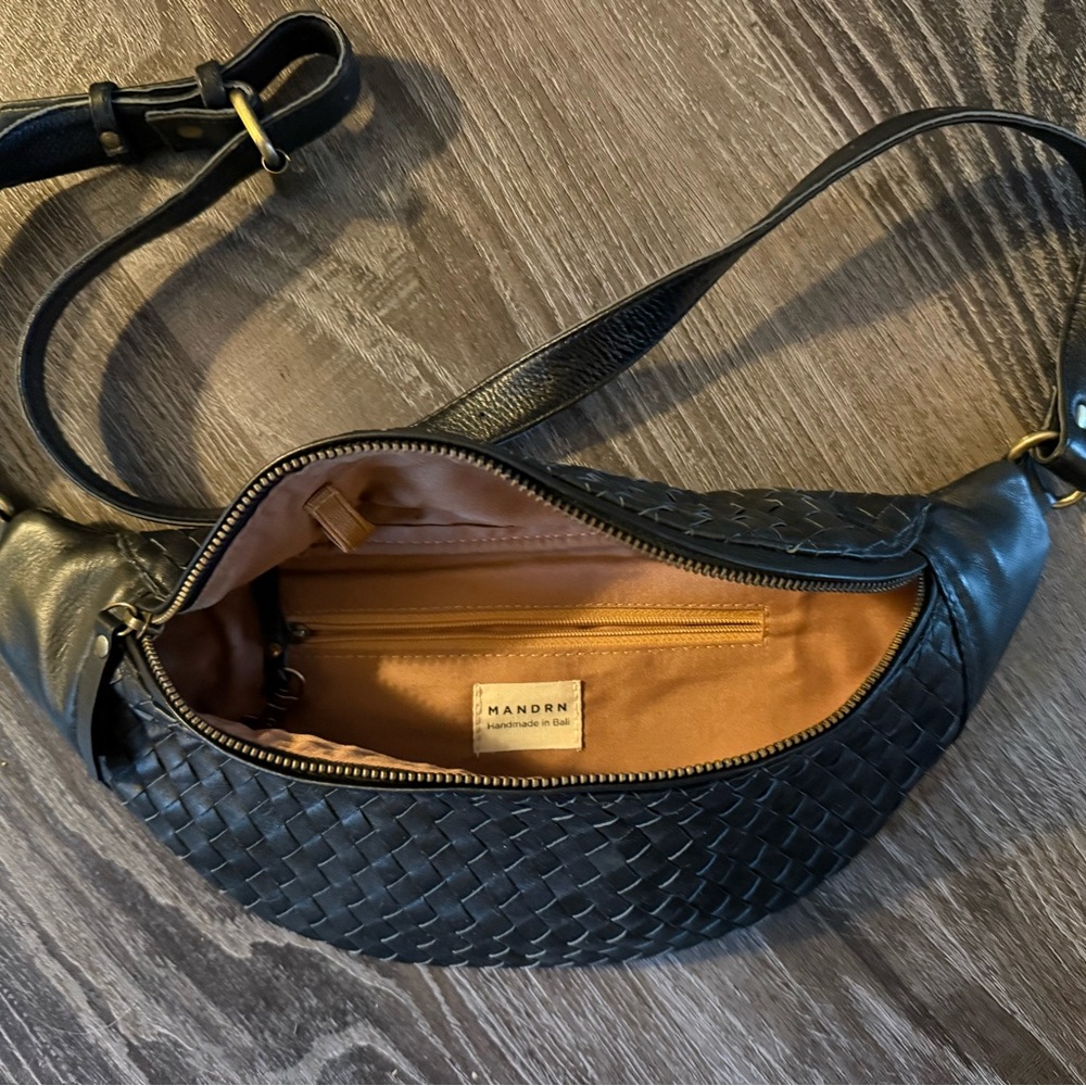 Black Woven Leather Crossbody Bag